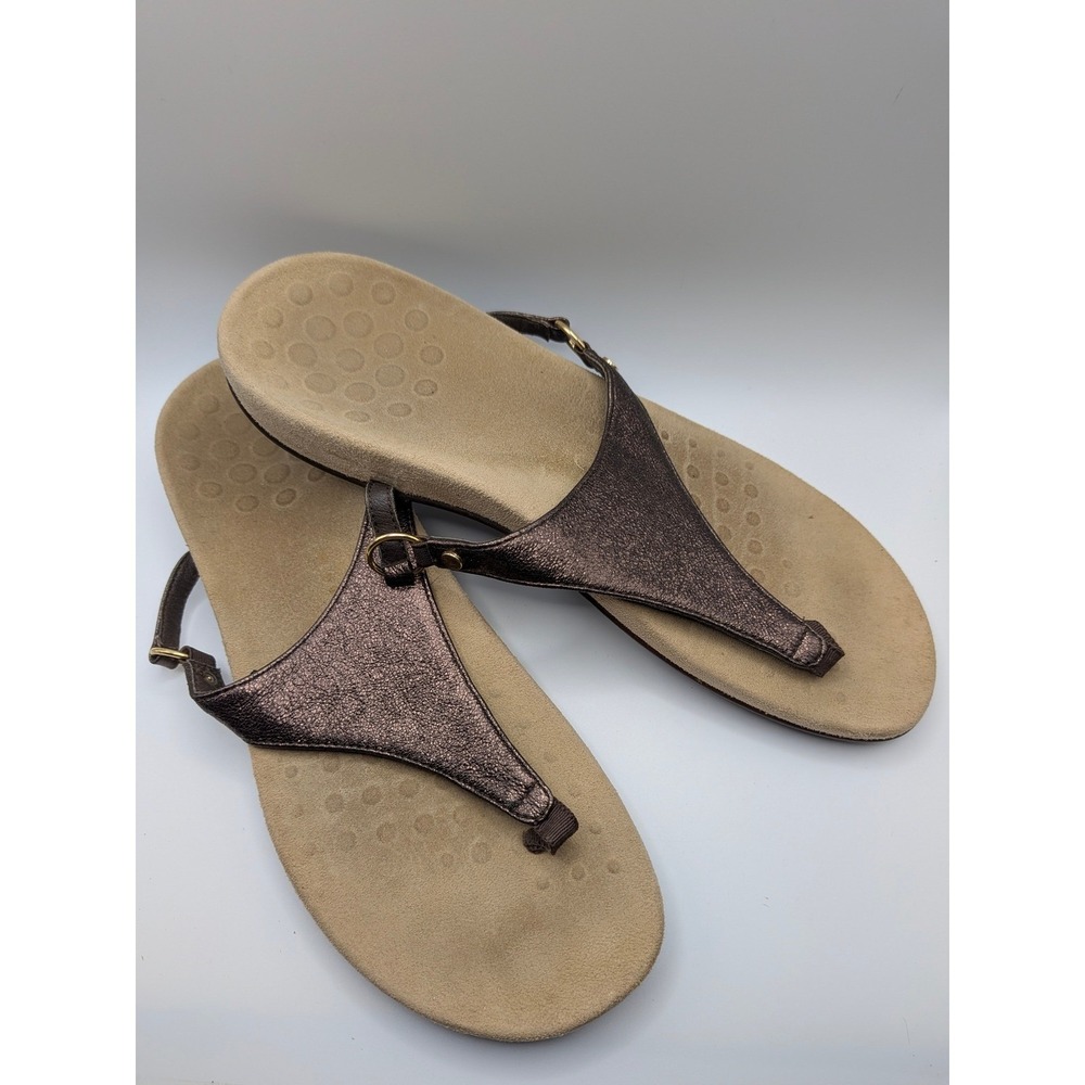 Vionic Metallic Bronze Leather Sandals Size 11 Women's Padded Footbed Orthaheel